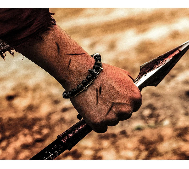 Bracelet Tressé Homme Obsidienne Dorée ou Goldstone Bleue – Style Viking Ajustable