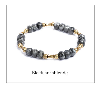 Bracelet Oeil de Tigre à Facettes ou Hornblende Noire – Breloque Bambou en Cuivre