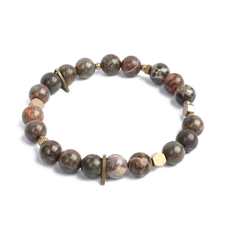 Bracelet Jaspe Zèbre, Jaspe Fleur ou Turquoise d'Afrique – Breloque en Cuivre