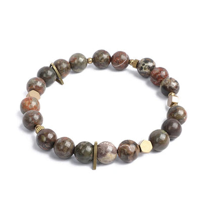 Bracelet Jaspe Zèbre, Jaspe Fleur ou Turquoise d'Afrique – Breloque en Cuivre