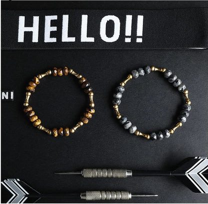 Bracelet Oeil de Tigre à Facettes ou Hornblende Noire – Breloque Bambou en Cuivre