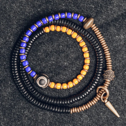 Bracelet Chakras Ébène et Verre Coloré – Vajra en Cuivre Martelé, Style Bohème
