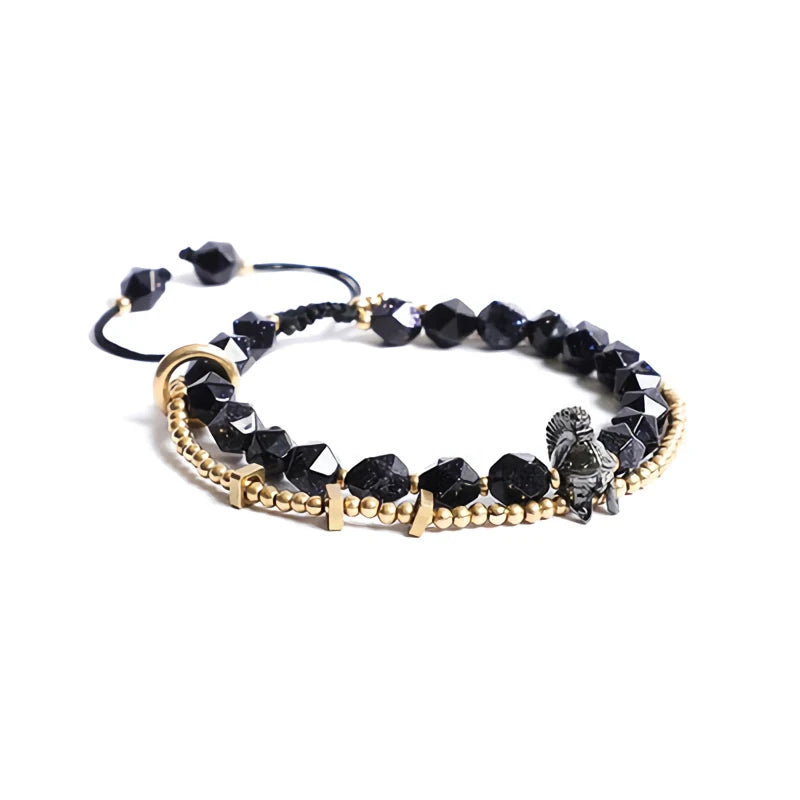 Bracelet Tressé Homme Obsidienne Dorée ou Goldstone Bleue – Style Viking Ajustable
