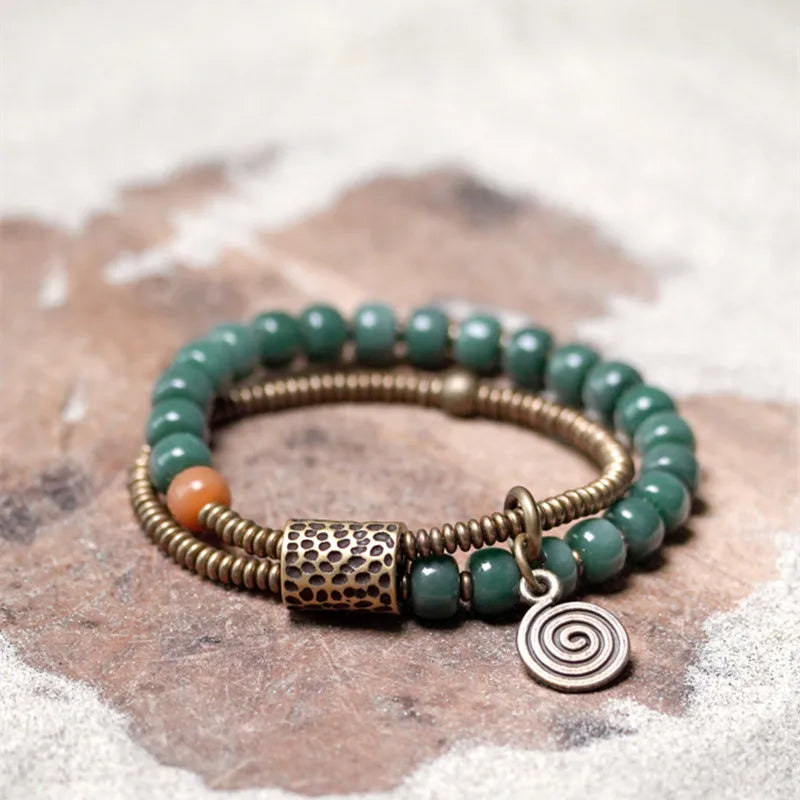 Bracelet Double Rang Graines de Bodhi et Laiton – Porte-Bonheur pour Maman ou Amie