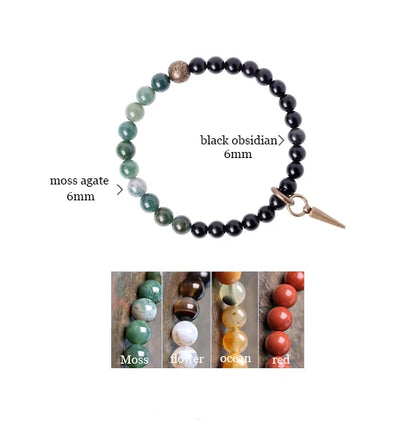 Bracelet Agate et Obsidienne Noire avec Vajra en Cuivre – 4 Pierres au Choix