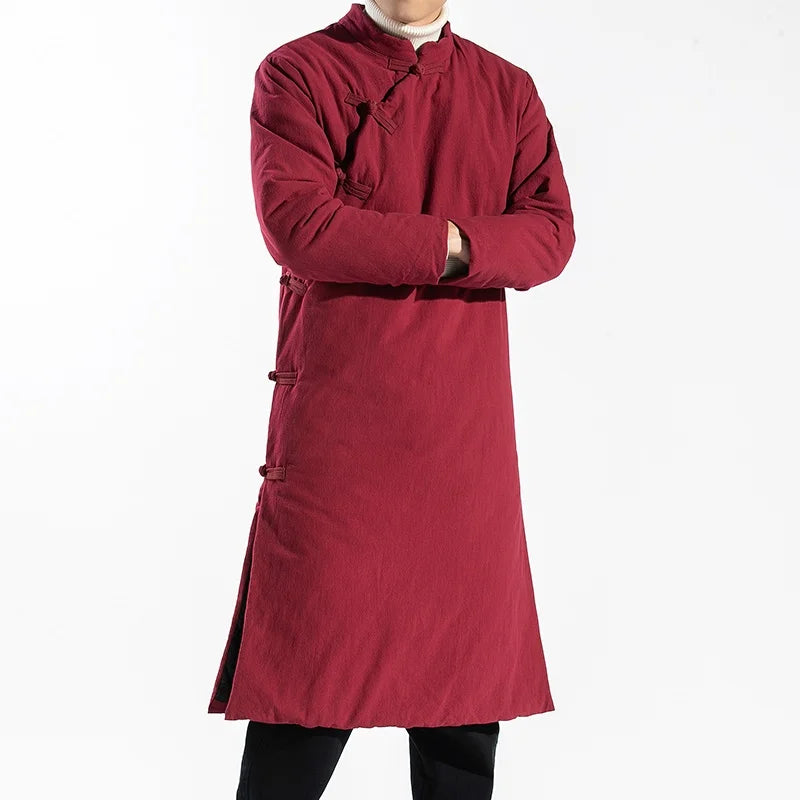 Manteau Long Style Chinois Bleu Homme - Hanfu Jacket Hiver Asymétrique