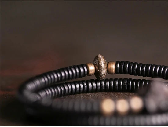 Bracelet Double Rang Ébène Sculptée et Cuivre Vieilli – Style Rock Unisexe