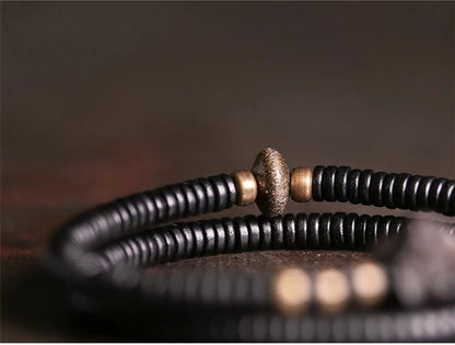 Bracelet Double Rang Ébène Sculptée et Cuivre Vieilli – Style Rock Unisexe