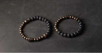 Bracelet Pierre de Lave Noire et Cuivre Oxydé Forgé Main – Style Rustique, Idée Cadeau