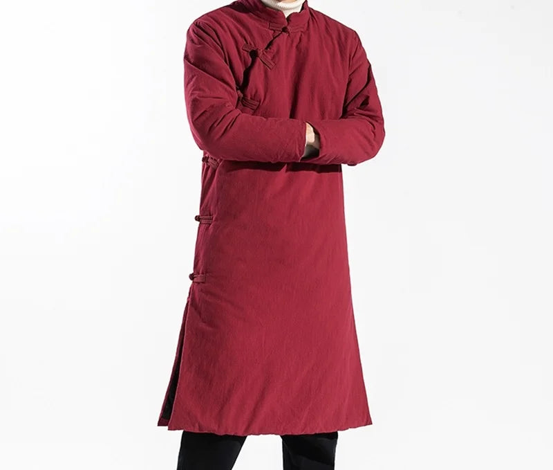 Manteau Long Style Chinois Bleu Homme - Hanfu Jacket Hiver Asymétrique