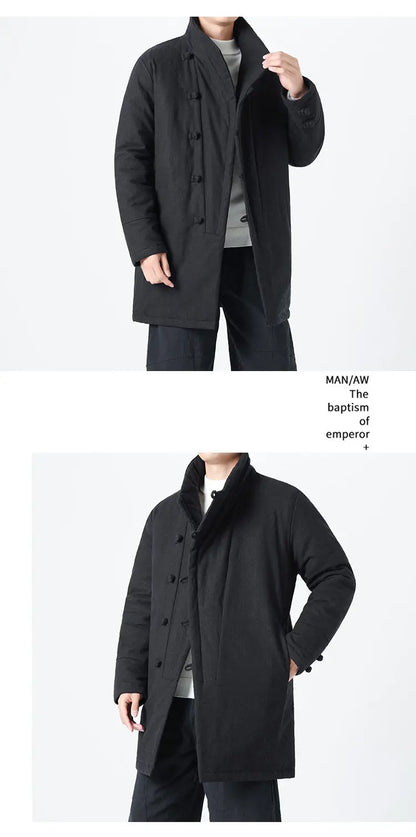 Manteau Long Chinois Asymétrique - Hanfu Hivernal & Tangzhuang Moderne
