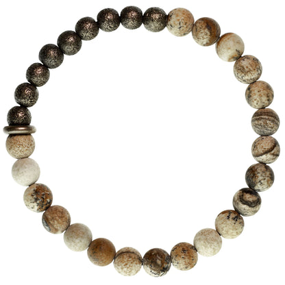 Bracelet Jaspe Paysage et Laiton – Un Rang, Porte-Bonheur de Couple