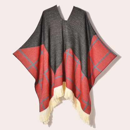Poncho Ethnique à Franges - Style Bohème & Jacquard