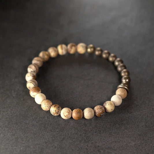 Bracelet Jaspe Paysage et Laiton – Un Rang, Porte-Bonheur de Couple