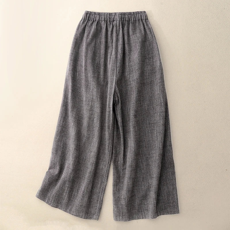 "Kumo" Pantalon large femme en coton et lin | Taille haute droite, élégant et léger