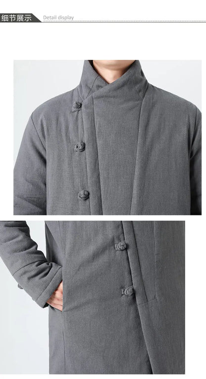 Manteau Long Chinois Asymétrique - Hanfu Hivernal & Tangzhuang Moderne