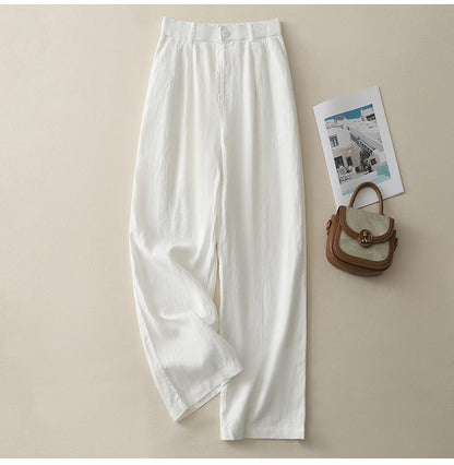"Shizuka" Pantalon femme en lin et coton | Taille haute droite, style simple et élégant