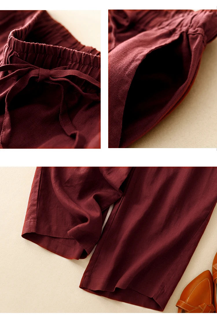 "Hikari" Pantalon large femme en coton et lin | Taille haute fluide, simple et élégant