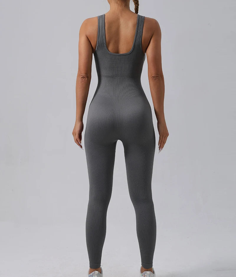 Combinaison de Yoga Femme Sans Coutures - Tenue de Sport Une Pièce Sans Manches pour Fitness et Gym