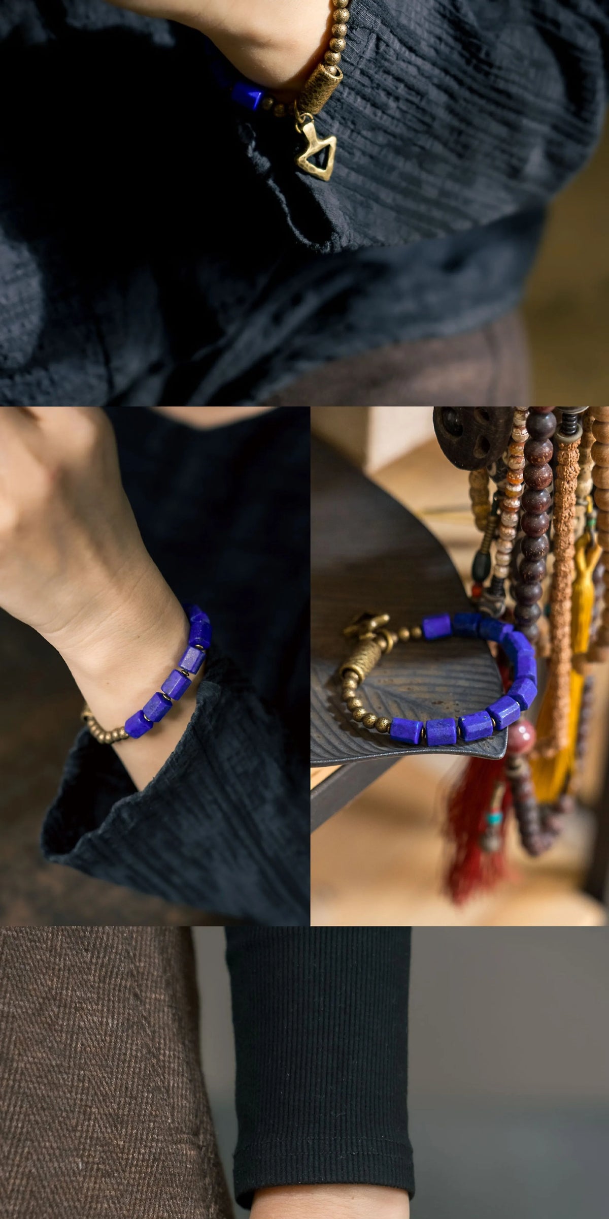 Bracelet Lapis Lazuli et Laiton avec Pendentif Triangle – Fait Main
