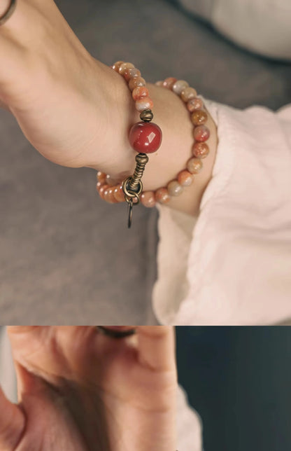 Bracelet Pierre Corail et Agate de Gobi avec Perles de Laiton – Bijou Oriental Unisexe