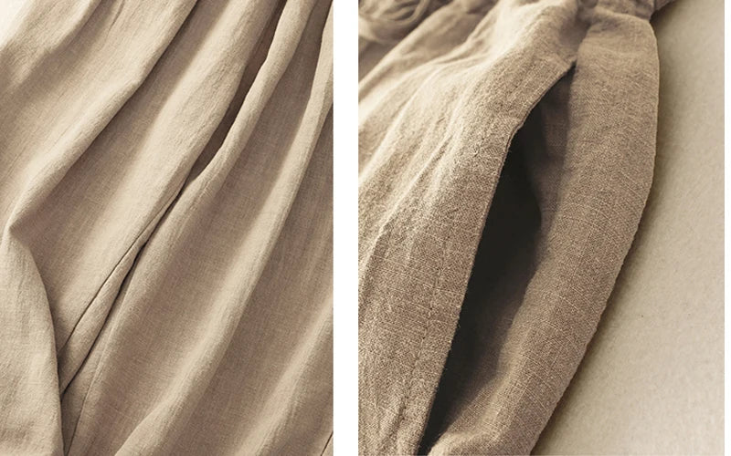 "Kogane" Pantalon large femme en lin et coton | Taille haute, coupe ample et décontractée