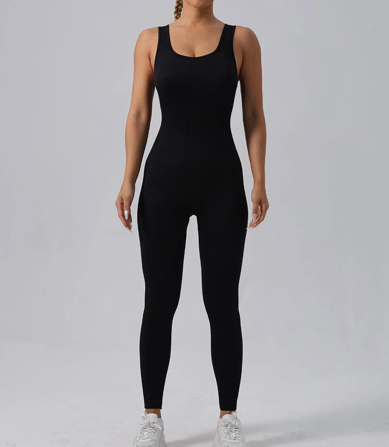 Combinaison de Yoga Femme Sans Coutures - Tenue de Sport Une Pièce Sans Manches pour Fitness et Gym