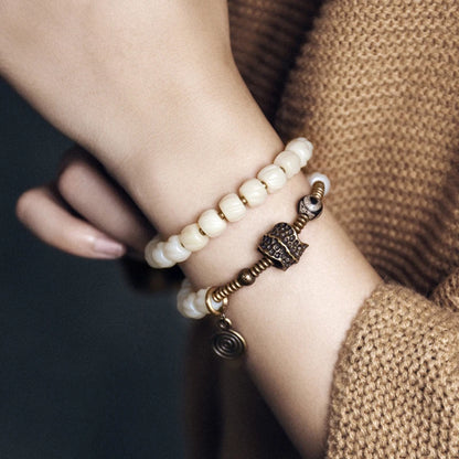 Bracelet Double Rang Os de Yak Tibétain et Cuivre Martelé – Paix et Énergie Positive