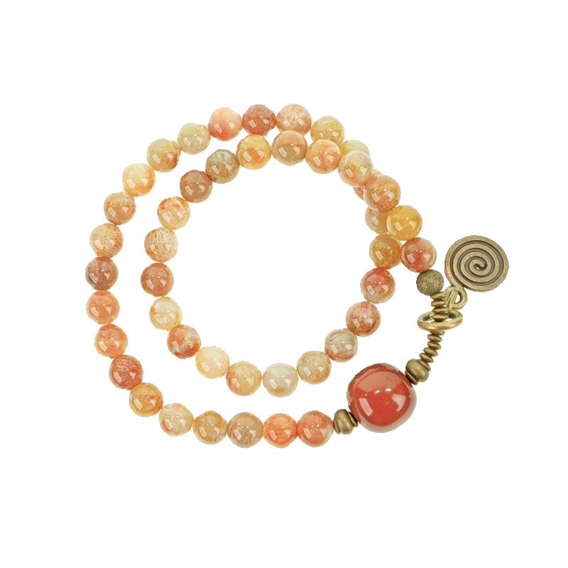 Bracelet Pierre Corail et Agate de Gobi avec Perles de Laiton – Bijou Oriental Unisexe