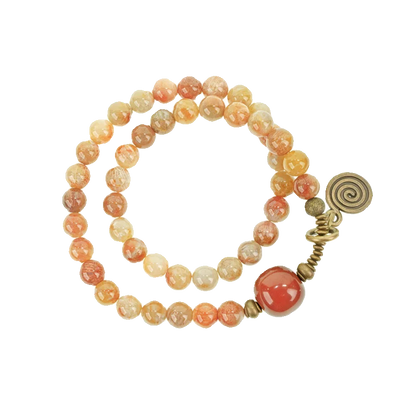 Bracelet Pierre Corail et Agate de Gobi avec Perles de Laiton – Bijou Oriental Unisexe