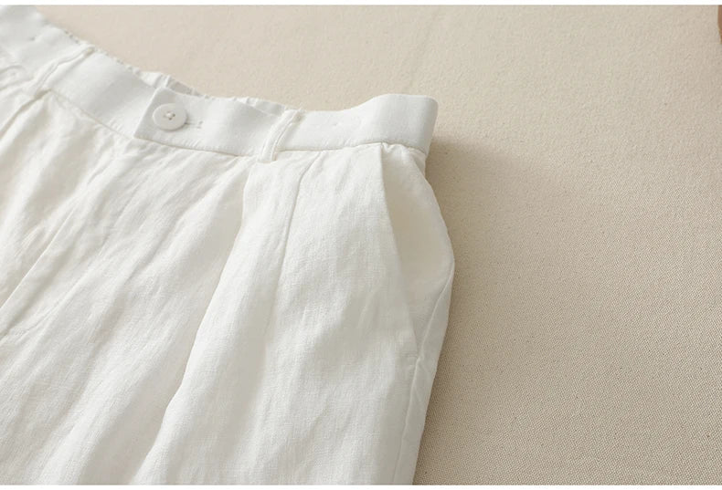 "Shizuka" Pantalon femme en lin et coton | Taille haute droite, style simple et élégant