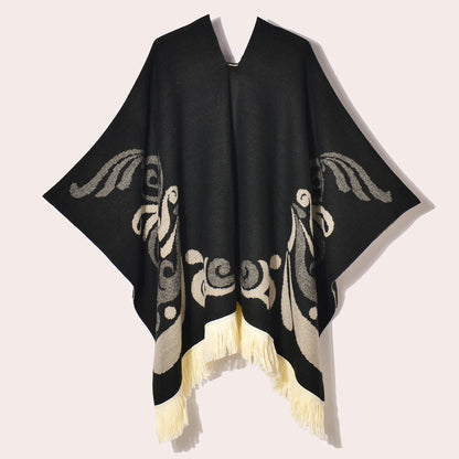 Poncho Ethnique à Franges - Style Bohème & Jacquard