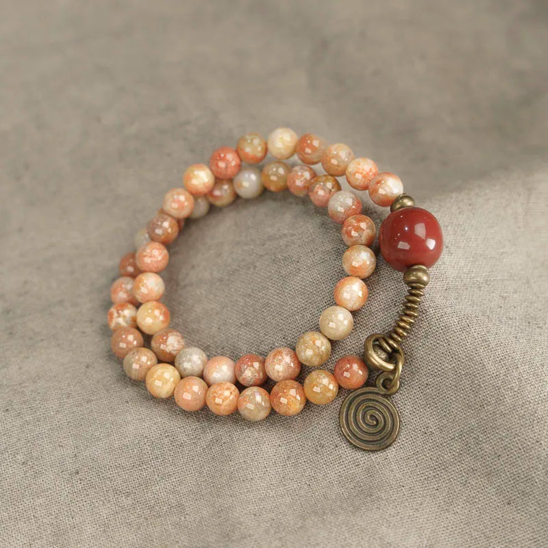 Bracelet Pierre Corail et Agate de Gobi avec Perles de Laiton – Bijou Oriental Unisexe