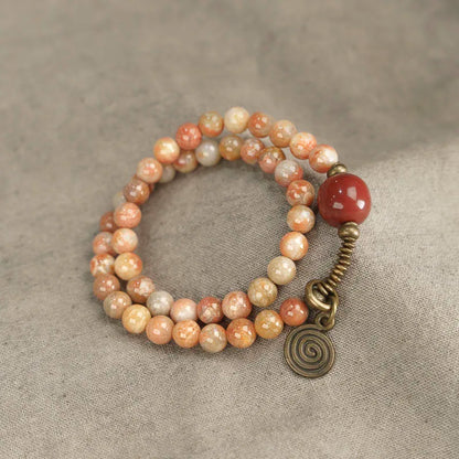 Bracelet Pierre Corail et Agate de Gobi avec Perles de Laiton – Bijou Oriental Unisexe