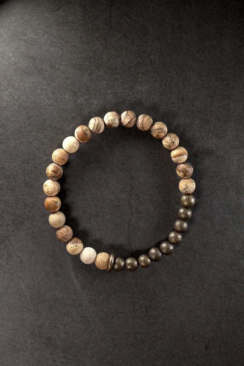 Bracelet Jaspe Paysage et Laiton – Un Rang, Porte-Bonheur de Couple