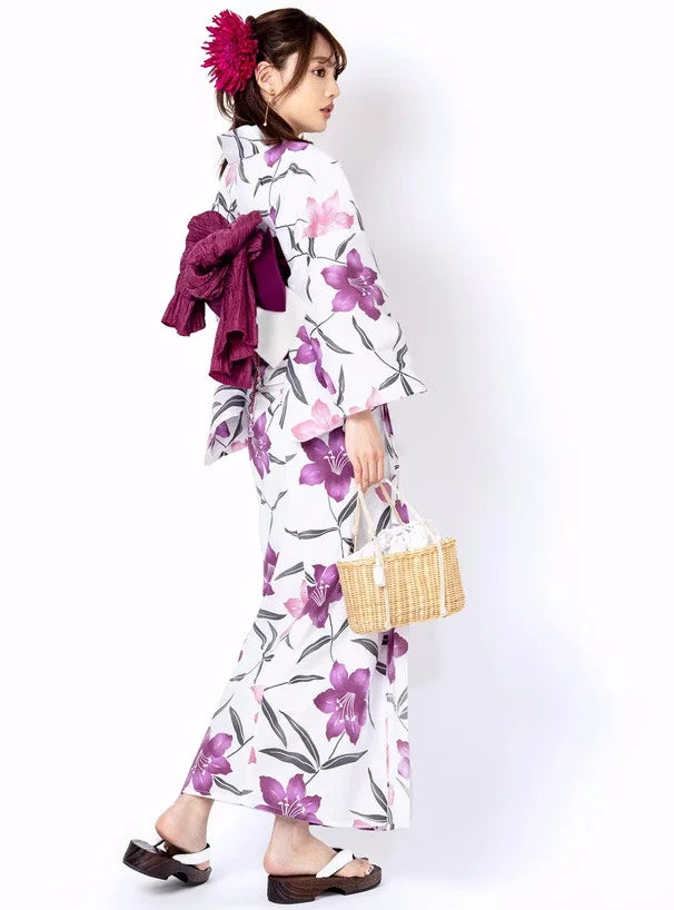 Yukata Deux Pièces Rose et Violet Floral | Kimono Japonais d'Été Frais et Élégant