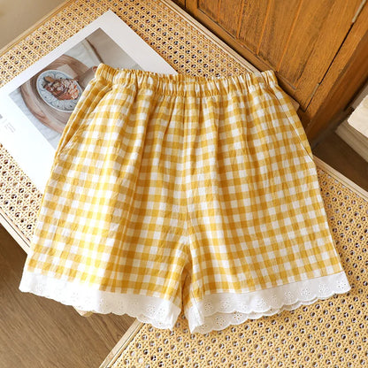 Short de Pyjama en Gaze de Coton et Dentelle
