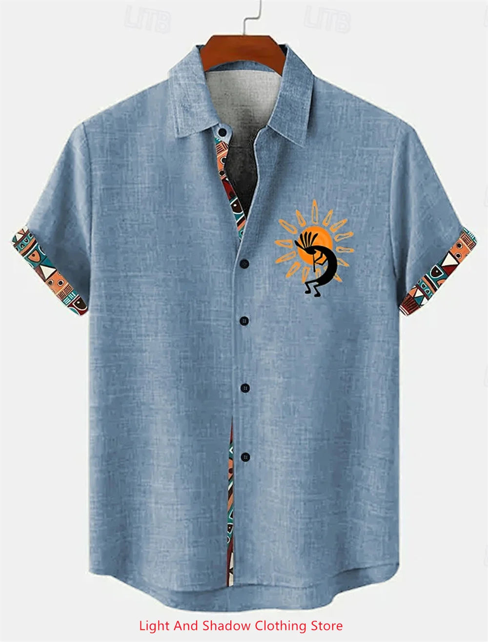 Chemise Lin Homme Beige Ethnique – Manches Courtes Été