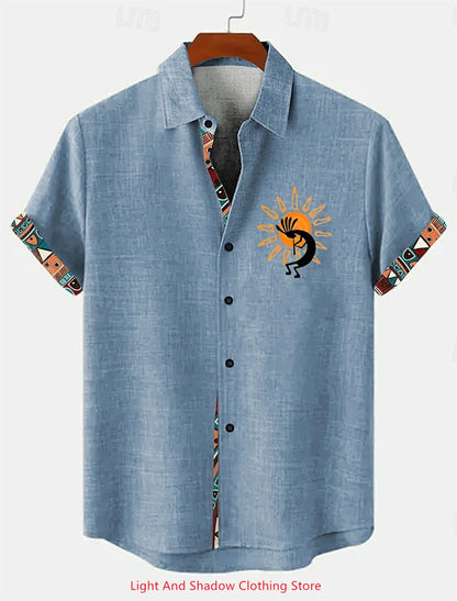 Chemise Lin Homme Beige Ethnique – Manches Courtes Été