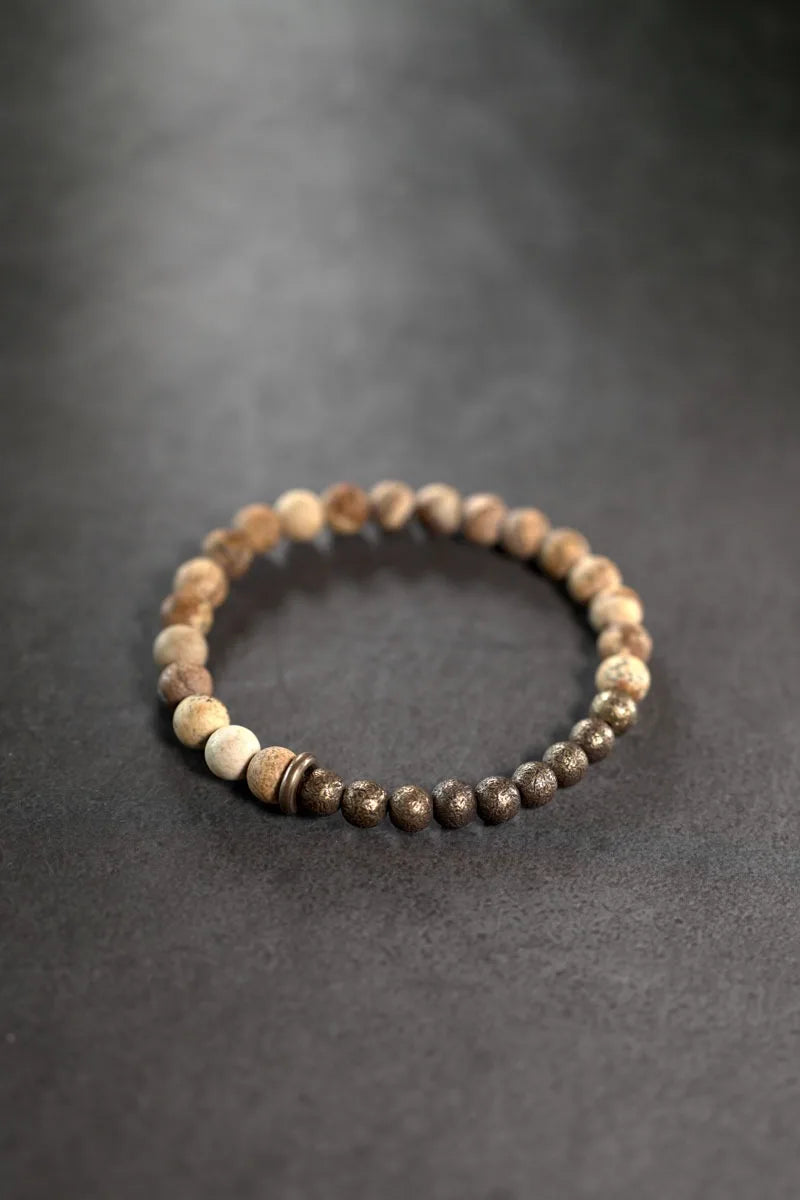 Bracelet Jaspe Paysage et Laiton – Un Rang, Porte-Bonheur de Couple