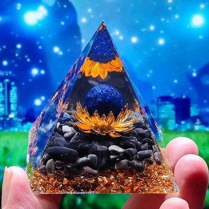 Pyramide d'Orgonite en Améthyste et Obsidienne