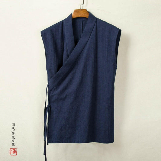 "Hotoko" sleeveless vest in linen and cotton