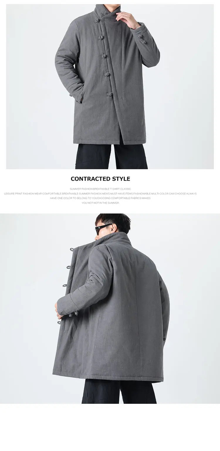 Manteau Long Chinois Asymétrique - Hanfu Hivernal & Tangzhuang Moderne