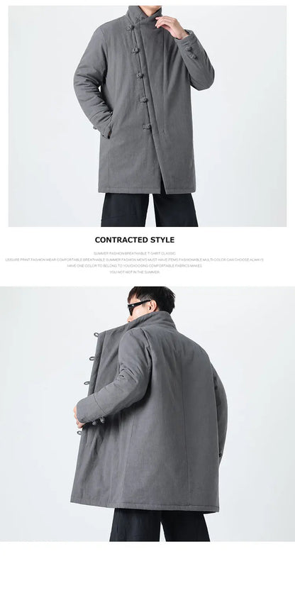 Manteau Long Chinois Asymétrique - Hanfu Hivernal & Tangzhuang Moderne