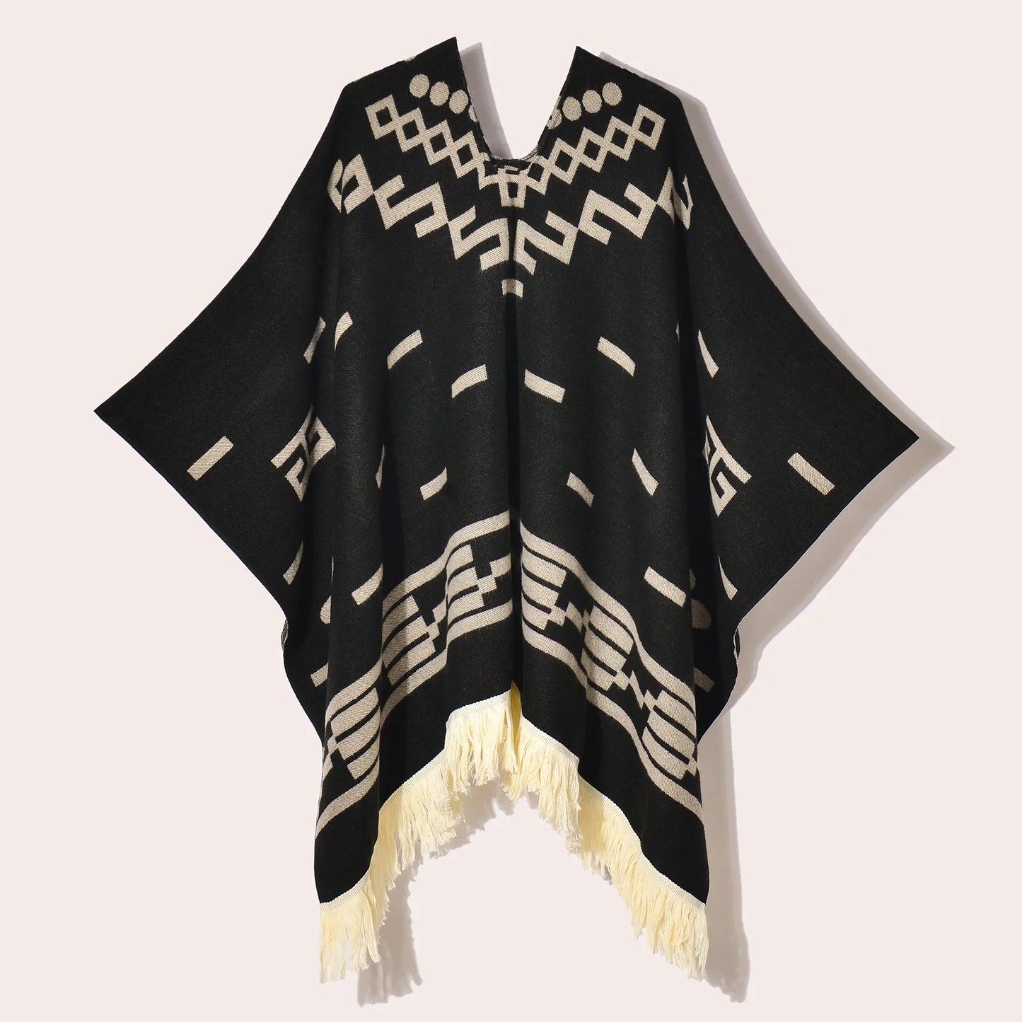 Poncho Ethnique à Franges - Style Bohème & Jacquard