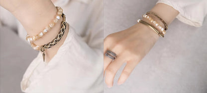 Bracelets à Accumuler Coquillage et Laiton – Set Minimaliste Tons Neutres pour Femme