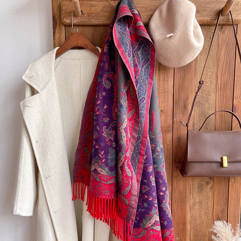 Écharpe Jacquard à Motifs Floraux - Style Bohème & Douceur