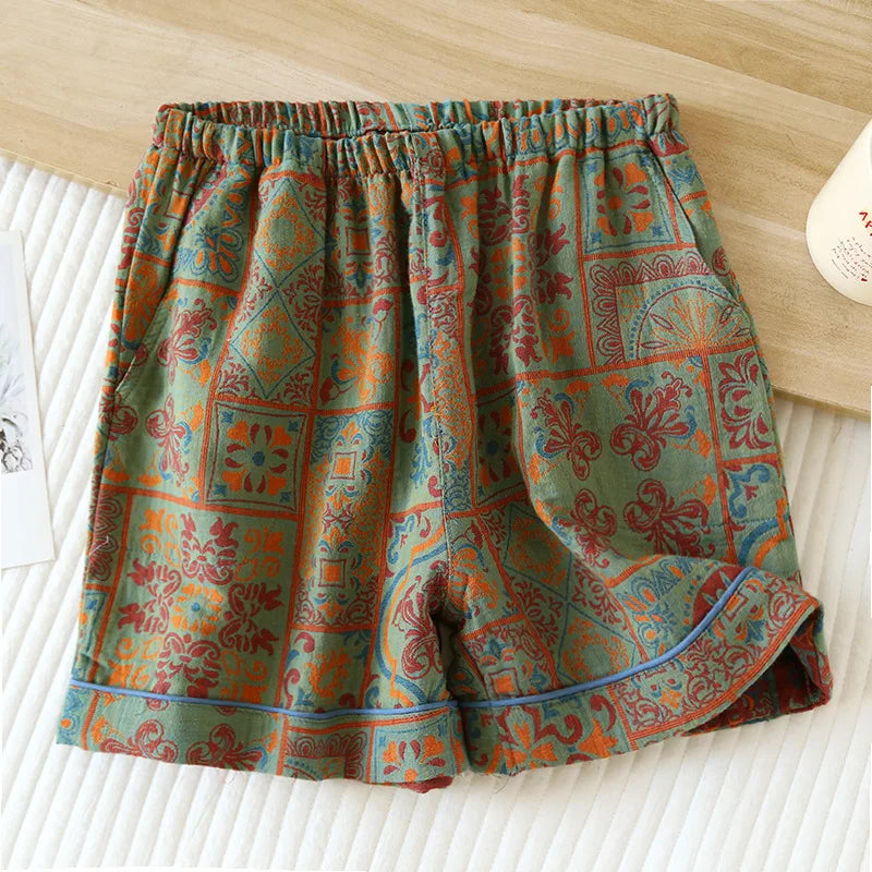 Short de Pyjama Japonais en Coton - Imprimé Vintage