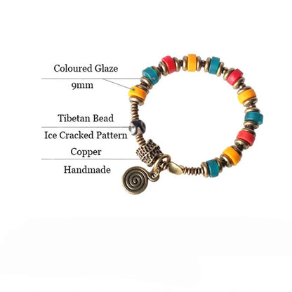 Bracelet Pierre Bleu Azur et Verre Coloré – Œil Protecteur et Breloque en Cuivre Martelé