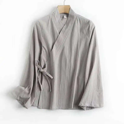 "Yuki" Chemise femme en lin style Hanfu | Blouse croisée à manches longues, inspiration vintage